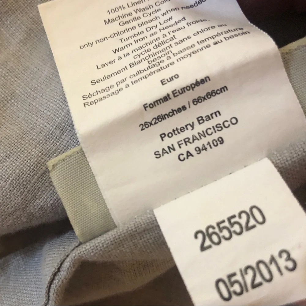 2 Pottery Barn 100% Linen Ruffle Euro Pillow Shams Soft Gray